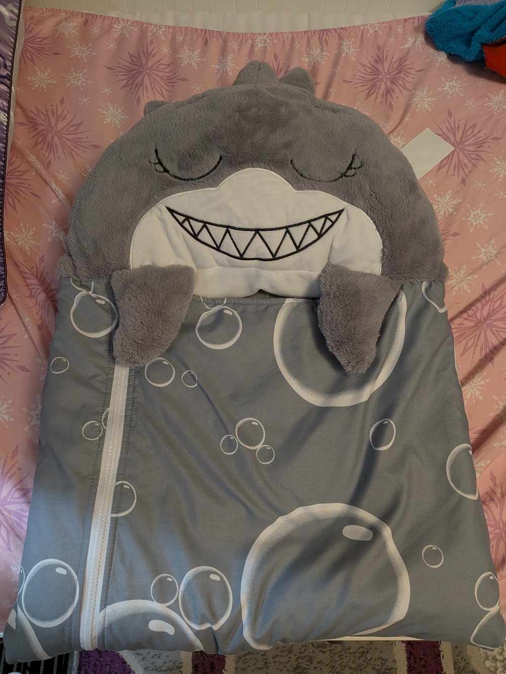Happy Napper, Gray Shark Plush sleeping Bag for Kids